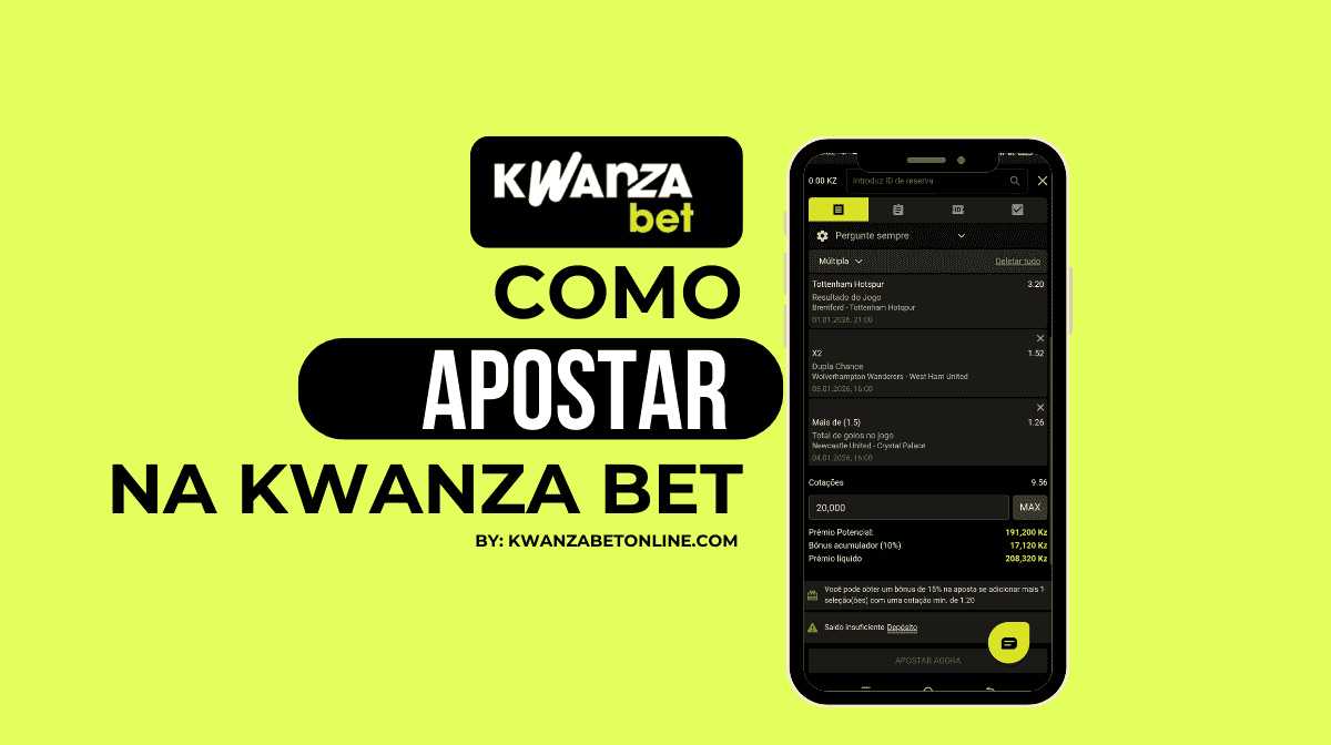 Interface do bilhete de aposta da Kwanza Bet Angola mostrando como selecionar odds e confirmar uma aposta múltipla.