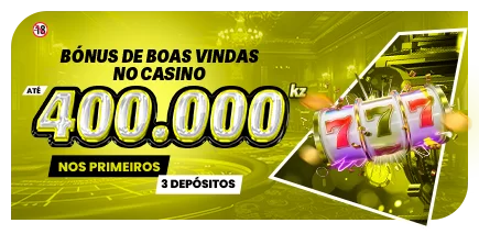 Banner do Bónus de Boas-Vindas de Casino da KwanzaBet Angola oferecendo até 400.000 Kz nos primeiros três depósitos.