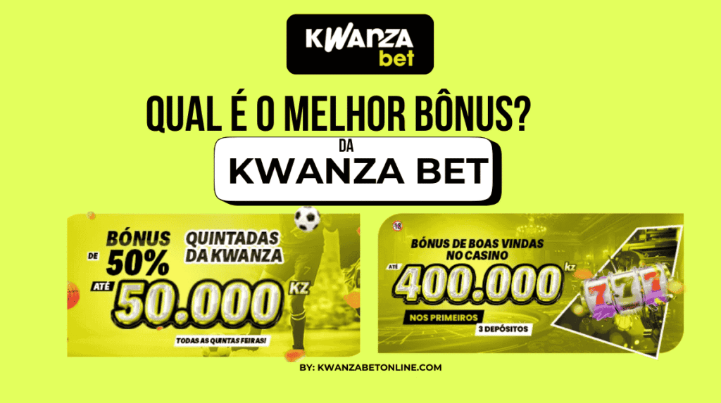 Infográfico comparativo entre o bónus de casino de 400.000 Kz e o bónus de desporto da KwanzaBet Angola, detalhando rollover e valores.